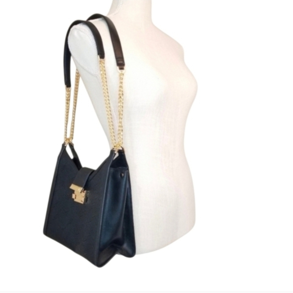 Michael Kors Black Embossed Shoulder Bag with Gold Chain - Picture 10 of 15